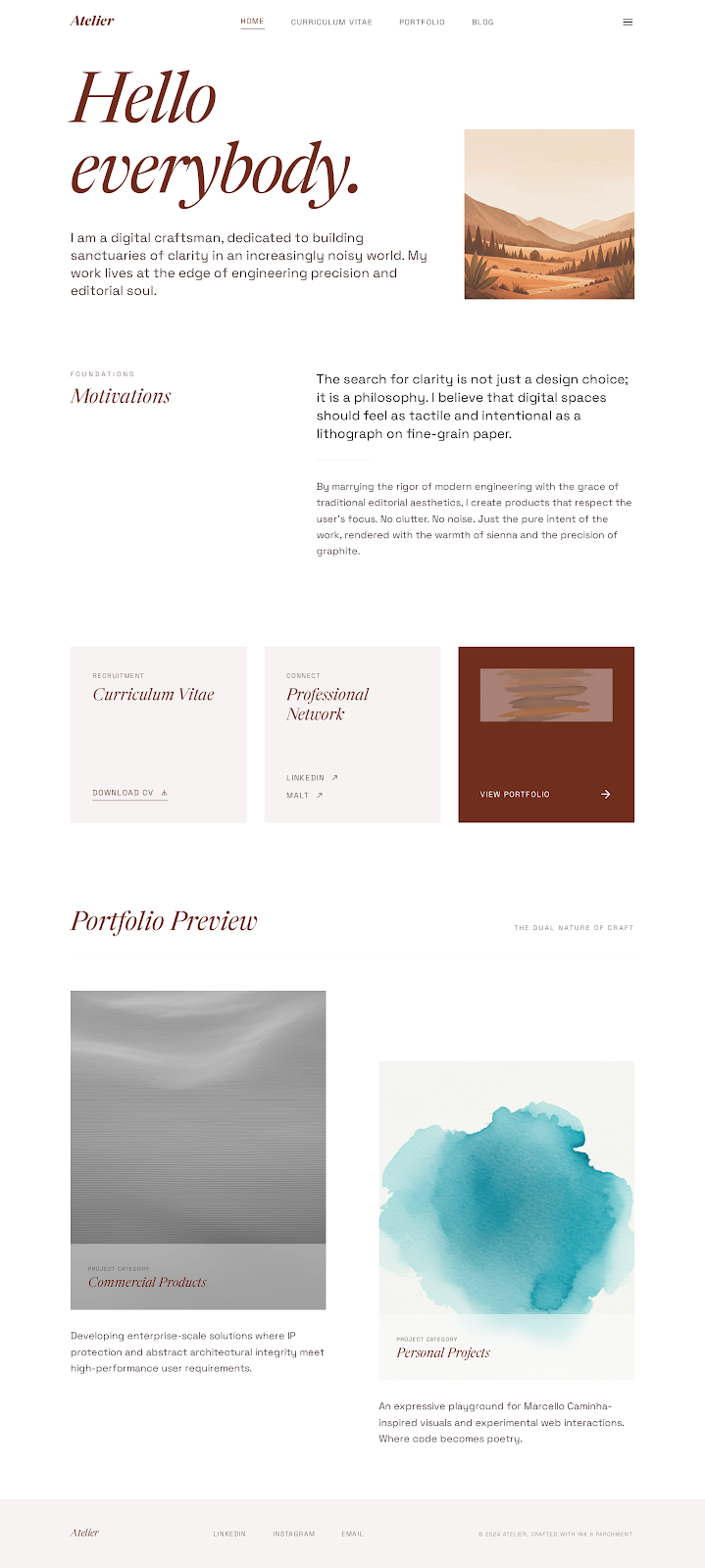 The Caminha Atelier home page prototype.
